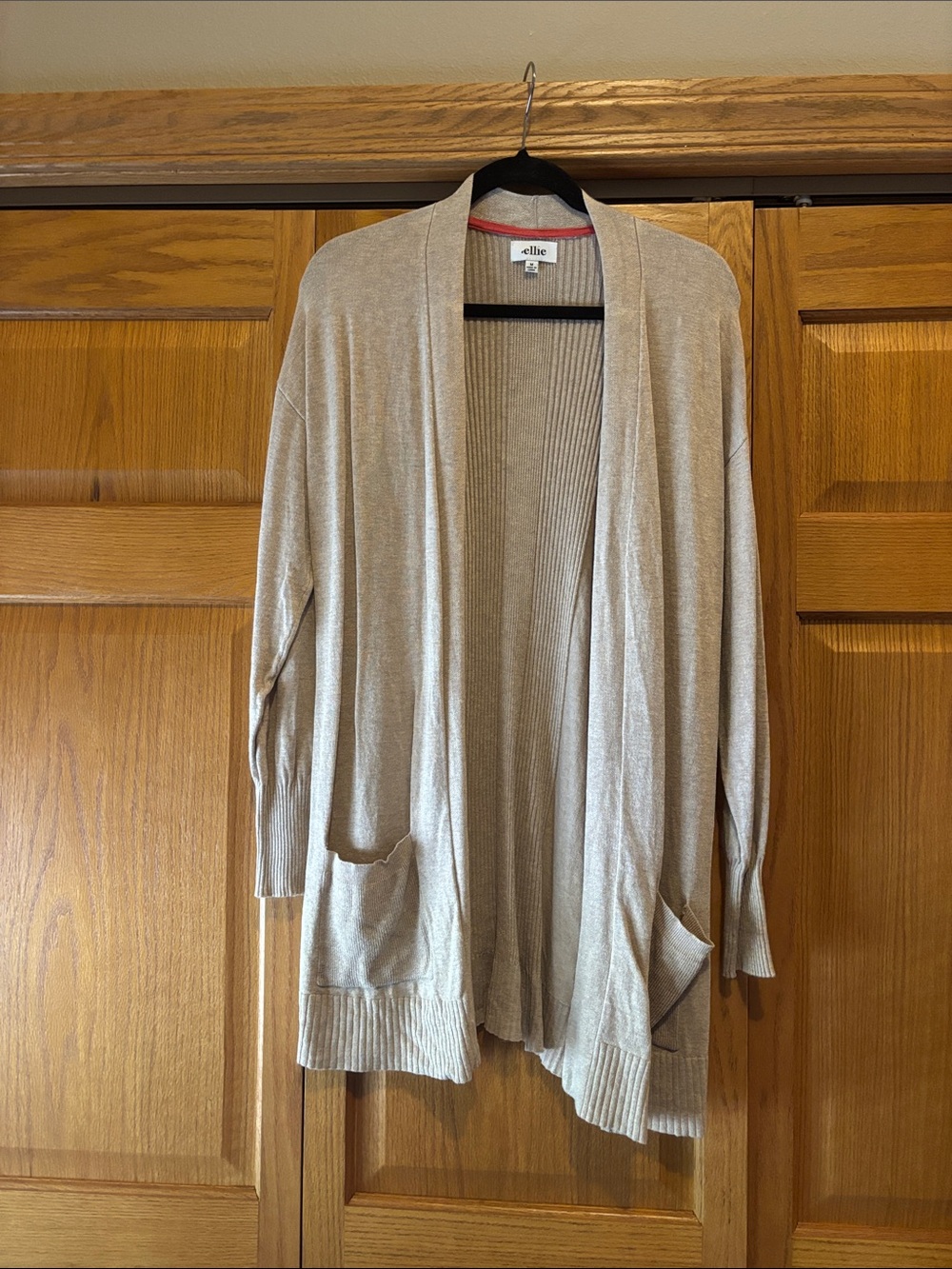 Ellie Open-Front Beige Long Cardigan